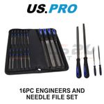 US PRO 16pc Engineers Files and Needle File Set Flat Half, Round Tri Square