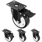 H&S 100mm Heavy Duty Castor Wheels Set 4 PU Swivel Braked 600KG Trolley