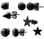 NEW Mens Black Steel Stud Earrings BALL Disc STAR Tribal SINGLE or PAIR (N8)