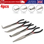 11" Long Reach Nose Pliers 4Pcs - Straight & Bent Tip Hose Gripper Tool