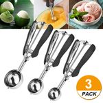 Set of 3 Ice Cream Scoops Stainless Steel Cookie Scoop for Baking Cupcake Muffin