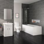 Vanity Unit Close Coupled Toilet WC 1700 mm Straight Shower Bath Gloss White Set