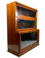 Antique 1950s Wooden Display Barristers Style Bookcase Cabinet with Glazed Doors