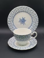 Vintage Royal Victoria Rose Bouquet Trio  Teacup  Saucer &Plate Blue Floral