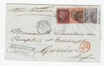 QV GB Wrapper 1866 11d Rate 3 Colour Franking London  Genbeva Switzerland PD