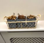 Metal Wire Basket Tray with Handles, 3 Grey Pots Faux Plants, 35cm