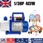 1/3HP 4CFM Single Stage Air Vacuum Pump and R134a AC Manifold Gauge Set Kit UK
