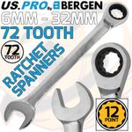 US PRO Ratchet Spanners Combination Ratchet Wrench Spanner 72T Fixed 8mm - 32mm