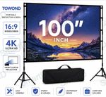100 Inch Projector Screen Tripod Stand 16:9 4K HD Portable Indoor Outdoor Movie