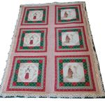 Handmade Christmas Quilt Norman Rockwell Theme Lace Ruffle 56" X 41" 