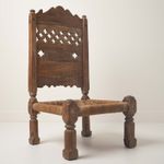 Tall Swat Valley Low Chair, Quatrefoil Back, Carved Afghan, Early 20th Century