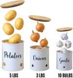 3 Pack Vegetable Storage Tins – Stackable White Round Metal Canisters for Potato