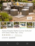 Laura James Aston 9 Seater Rattan Corner Sofa with Glass Top Table. Unopened.