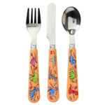 3 Piece Dinosaur Plastic Spoon Fork Knife Kids Children Cutlery Set