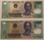 1 Million Vietnam Dong. 2 x 500,000 Vietnamese Bank Notes. Circulated. notes. 