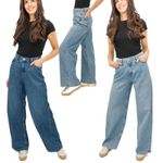 Womens M&S Slouchy Wide Leg Jean Mid Rise Relaxed Soft Light Blue Med Denim