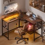 Mondeer 130*130 L-Shaped Gaming Desk w/ LED Lights & Power Outlet Corner Desk