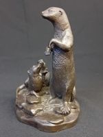 Heredities Bronzed Resin 'Otter & Kits' Figurine.D Williams 6.5" Tall. 4" Wide.