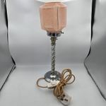 Vintage 1930s Art Deco Table Lamp Pink Glass Shade Chrome Barley Twist 48cm