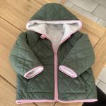 Joules Girls Green Quilted Hooded Zip Jacket Pink Trim 2-3 Years
