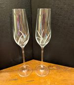 crystal cut  Swirl Champagne Flutes Pair  bormioli Rocco Glasses 