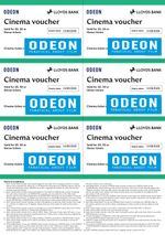6 Cinema Tickets  at Odeon, £7.50 each, valid until 14/08/2026