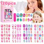 120PCS Kids Press On Nails Cartoon False Acrylic Nails with Jelly Glue for Girls