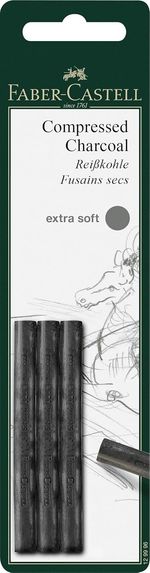 Faber-Castell Extra Soft Compressed Pitt Charcoal Sticks Black Pack of 3