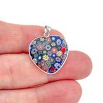 Vintage Sterling Silver 925 Millefiori Heart Pendant