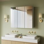 Bathroom Mirror Cabinet 3 Door Shelf Storage Wall Mounted Cupboard White Wood