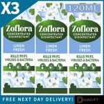 3 x ZOFLORA LINEN FRESH CONCENTRATED DISINFECTANT 120ML KILLS 99.9% BACTERIA NEW