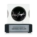 Dennis Taylor Signed Black Snooker Ball. Display Case With Plaque