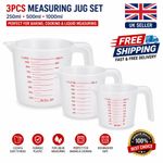3PCS Plastic Measuring Jug Set 250/500/1000ml Kitchen Baking Liquid Measuring Cu