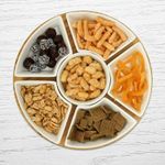 Rotating Dip Set Bamboo Lazy Susan & 6 Ceramic Dishes Serving Platter | Vencier