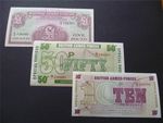 THREE MINT UNUSED MILITARY/ARMED FORCES BANKNOTES/SPECIAL VOUCHERS £1, 50P & 10P