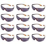 12 x Safety Glasses Grey Lenses, Anti-Fog Eye Protection Nose Ears Grip