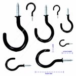 BLACK HOOKS PACK  *Screw In* CUP SHOULDERED Ceiling Kitchen Mug Peg Loop