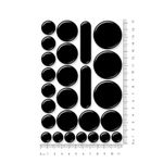 26 BLACK DOMED STICKERS - Sheet of 26 shapes/patch TOUGH HARD WEARING RESIN GEL