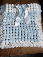 New Blue And White Pompom Blanket
