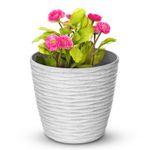 2 X PLASTIC MODERN PLANT FLOWER POT DECORATIVE WAVE IN/OUTDOOR 18CM WHITE DECOR