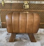 Brown Leather Stool / Footstool Wood Legs Pommel Horse Style Retro Vintage