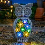 GARDEN OWL ORNAMENT SOLAR STATUE RESIN GARDEN DECOR 23CM TALL BALCONY OUTDOOR
