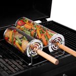 2 Pack Stainless Steel Rolling Grilling Baskets for Outdoor Grill