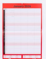 2026 Calendar 5 Columns Wall 12 Monthly Planner Staff Rota Family Organiser Red