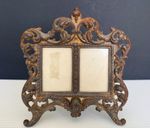 antique Baroque Rococo gilt ormolu iron double 2.25 x 3.25 frame w/ angel cherub