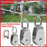 4Pcs Stainless Steel Heavy Duty Single Pulley Block Wheel Swivel Lifting Rope UK