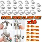 20x Jubilee Clips Stainless Steel Hose Clips Worm Drive Hose Clamps Assorted