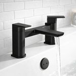 Matt Black Bath Filler Tap Solid Brass Modern Square Deck Mounted Bathroom Mixer