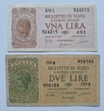 Italian Banknotes 1 Lira And 2 Lire Kingdom Of Italy Vittorio Emanuele III