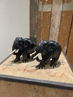 Vintage Pair of Hand-Carved Ebony Elephants Figurines Heavy